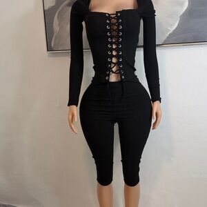 Elegant Black Lace-Up Women's Outfit
